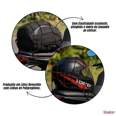 Kit 2 Rede Elástica Para Capacete E Bagageiro De Moto Preta Vortex