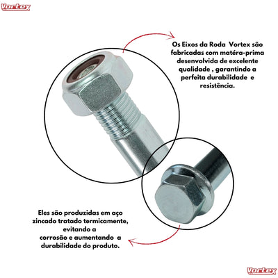 Eixo Roda Dianteiro Traseiro Biz 100/125 Pop C/ Porca Vortex