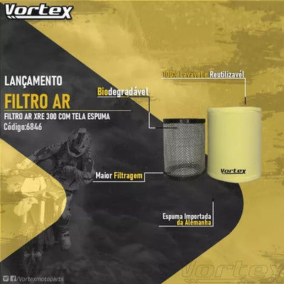 Filtro de Ar Esportivo Xre 300 c/Tela Espuma Especial Vortex